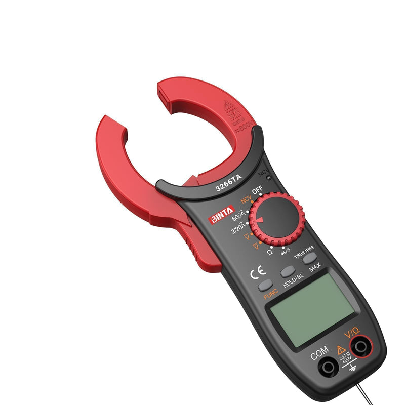 BINTA Digital Clamp Meter, 2000 Counts 600A AC Multimeter with NCV, TRMS Auto Range, 600V AC/DC Amp Voltage Tester with Ohm Measures, Capacitance Resistance Diodes, Non-Contact Voltage Detection