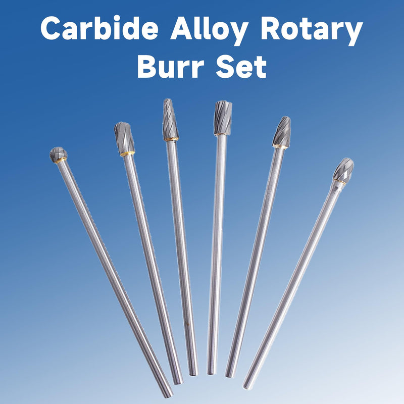 WFLNHB Carbide Alloy Rotary Burr Set - 6Pcs 6mm 1/4 Inch Shank 150mm Long Fit Rotary Tool for Woodworking, Drilling, Metal Craving, Engraving, Polishing