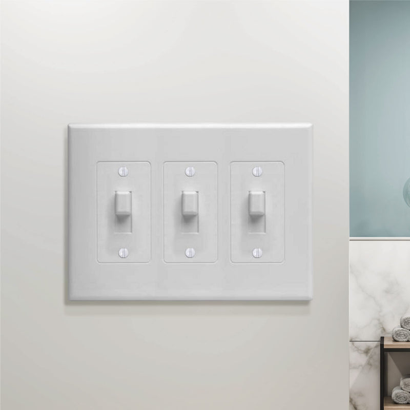 TayMac 2673W 3-Gang MASQUE Decorator Cover, Toggle, White 3 Gang Toggle Switch