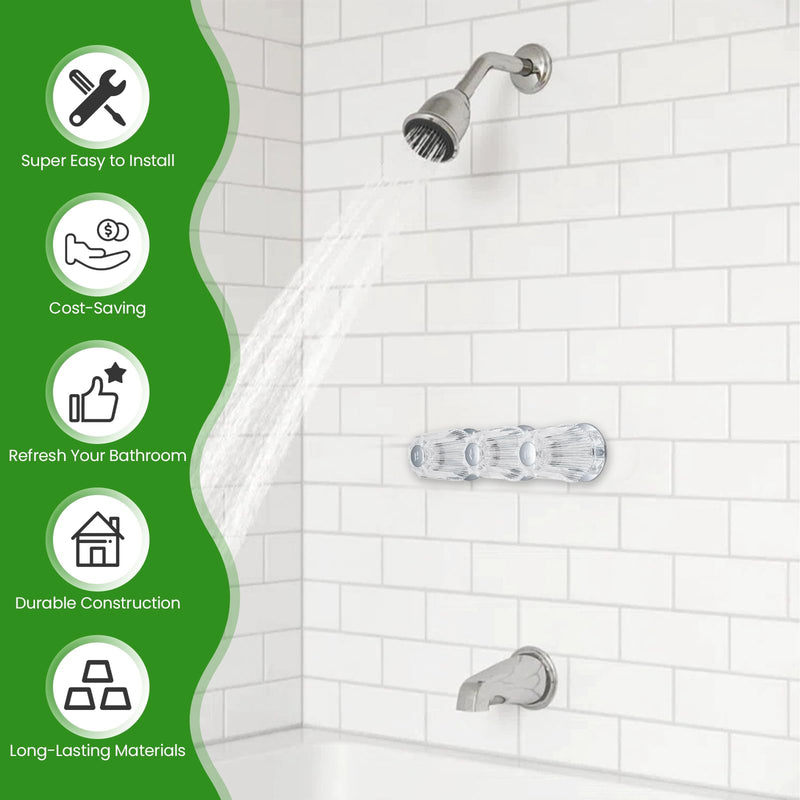 Shower Knobs 3 Piece Replacement Compatible with Price Pfister Windsor Tub and Shower Faucets, Shower Faucet Handle Replacement, 3 Pieces Hot Cold and Diverter Shower Handles Replacement,Clear Acrylic