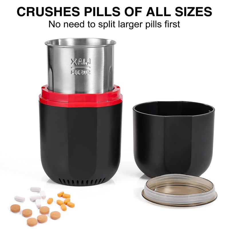 Electric Pill Crusher Grinder - Grind and Pulverize Small and Large Medication and Vitamin Tablets to Fine Powder - Electronic Pulverizer to Crush Multiple Pills - Use for Feeding Tube, Kids or Pets