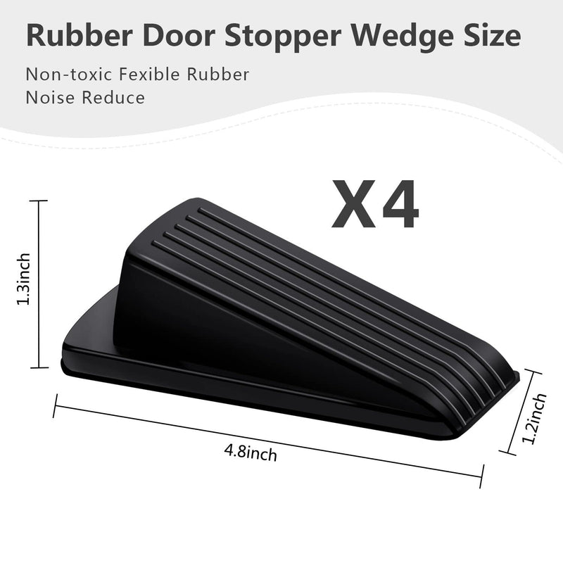 Door Stoppers, 4 Pack Premium Rubber Stoppers Wedge, Stops for Carpet Heavy Duty Door, Bottom of on Tile, Concrete, Carpet, Wooden Floor (Black) Black