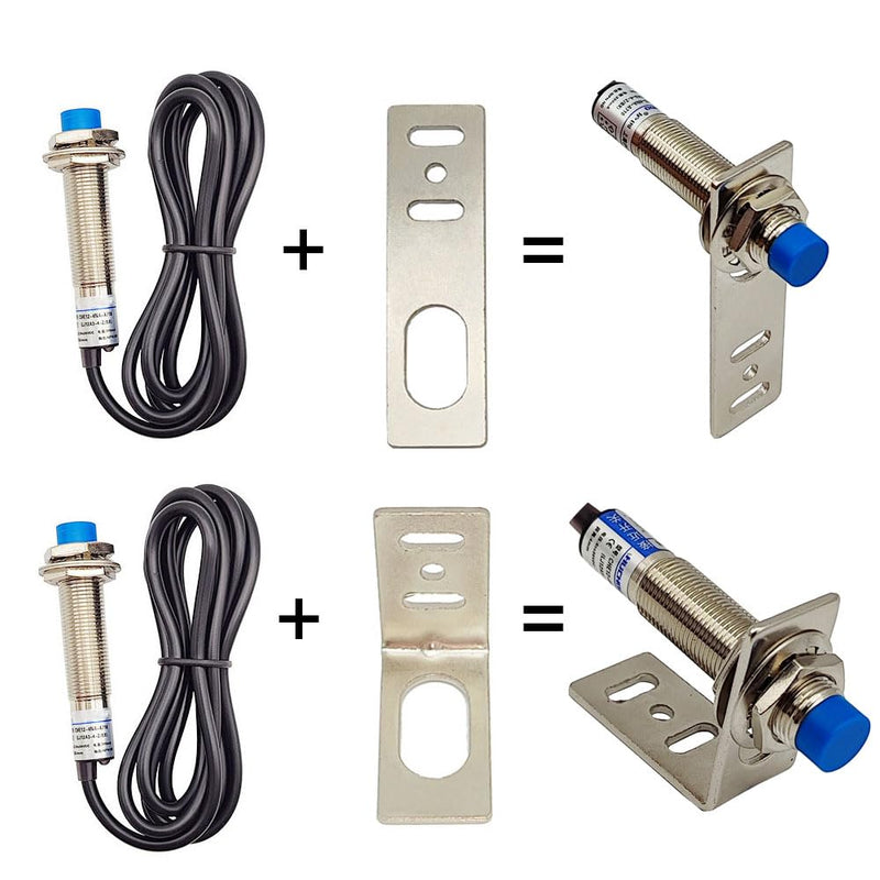 M12 Inductive Proximity Sensor LJ12A3-4-Z/AX Normally Close Detection Approach Switch NPN NC 3 Wire DC 6V-36V with I Type Bracket (2 Pack, NPN NC+I Type)