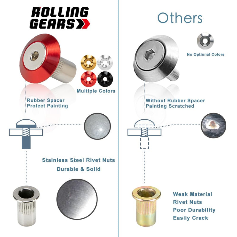 M6 24mm Washer Bolt Kit for Fender Flares Widebody Silver | 24-set · engine bay dress-up · bumpers · mud flaps · 4mm thick · bolts + rivet nuts · rubber spacers · CNC machined M6