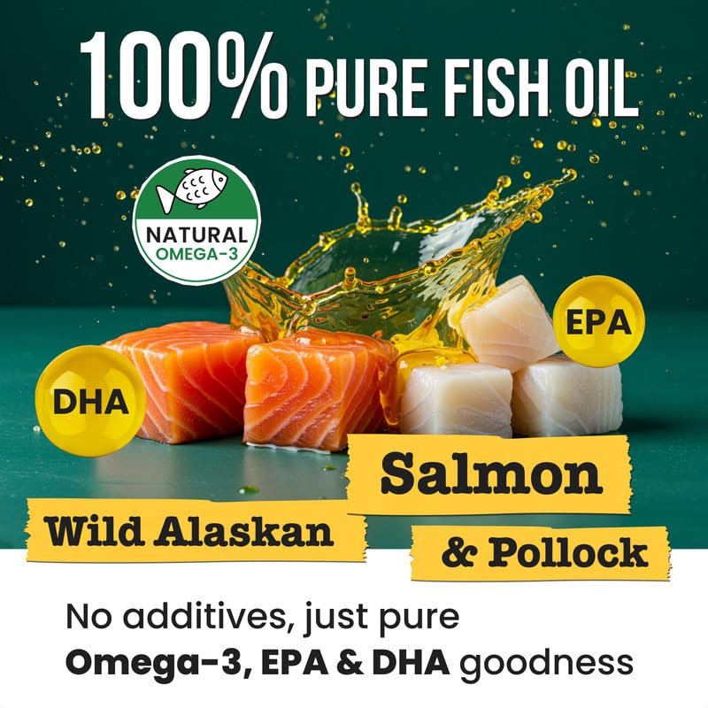 Fish Oil for Dogs & Cats - Natural Omega-3 - Skin & Coat Support - Liquid Food Supplement for Pets - Natural EPA + DHA Fatty Acids for Joint Function, Immune & Heart Health - 8 (fl oz) Anchovy
