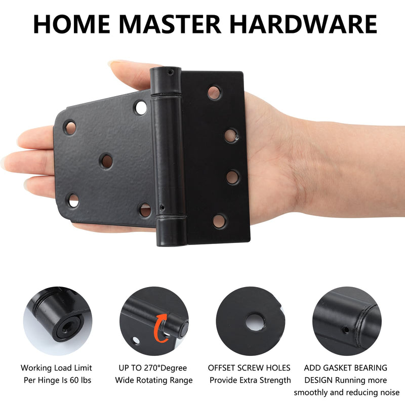 HOME MASTER HARDWARE Self-Closing Spring Gate Hinge 3-1/2" Heavy Duty Automatic T Hinges Steel Black Finish with Screws 2-Pack for Wood Fence Gate Vinyl Shed Door 3-1/2 Inch 2Pack - Black