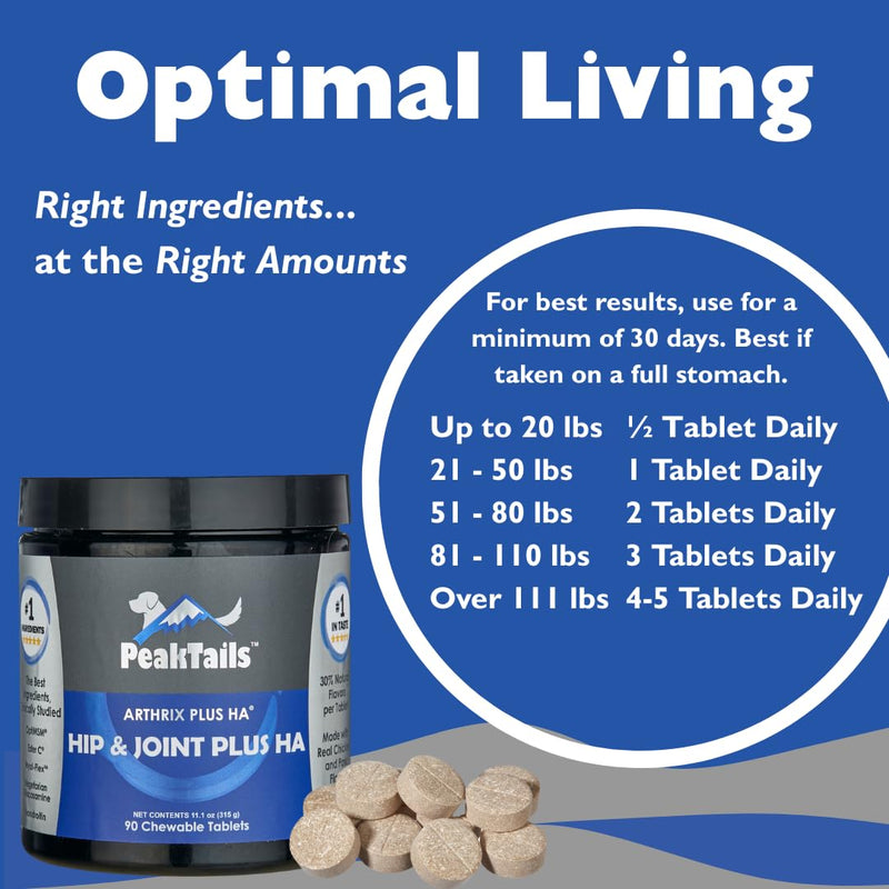 KALA HEALTH PeakTails Hip & Joint Plus HA for Dogs – 90 Tablets, Glucosamine, Chondroitin, OptiMSM, Vitamin C & Hyaluronic Acid – Supports Joint Mobility & Comfort 90 Count