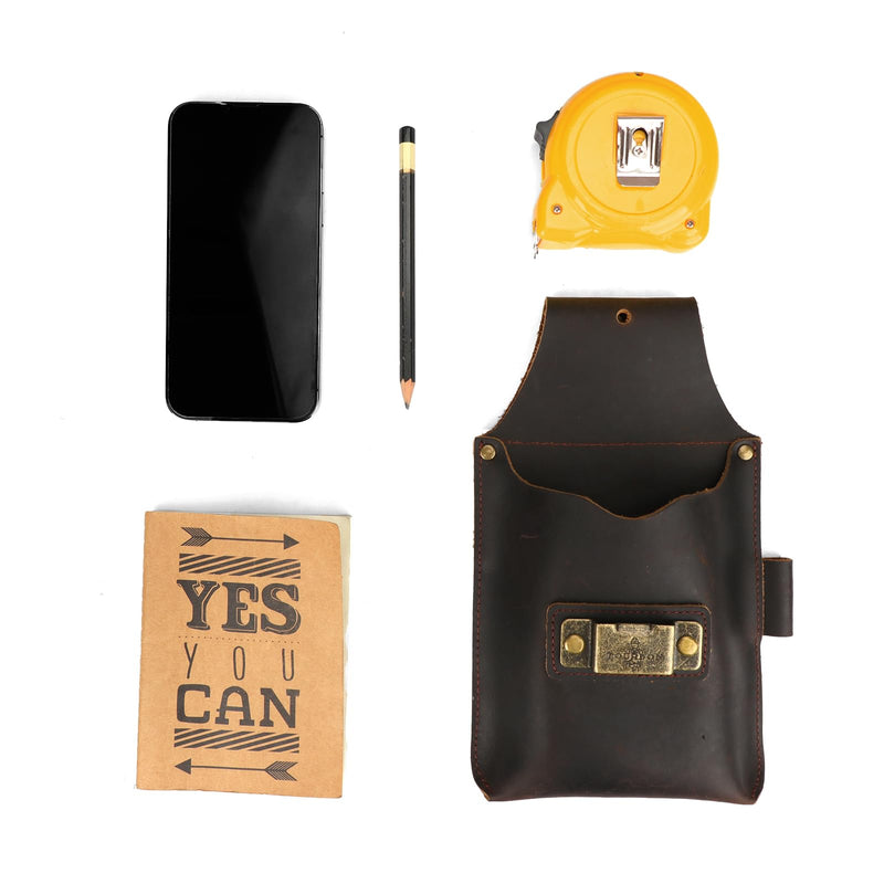 Leather Carpenter's Tools Belt Pouch Tape Measure Clip Holder Phone Carrier | Pen Slot,Lightweight,Notebook Carry, Fit 2.5inch Belt, For Carpenter Electrician Diy Workshop,Multipurpose,Heavy Duty,Compact