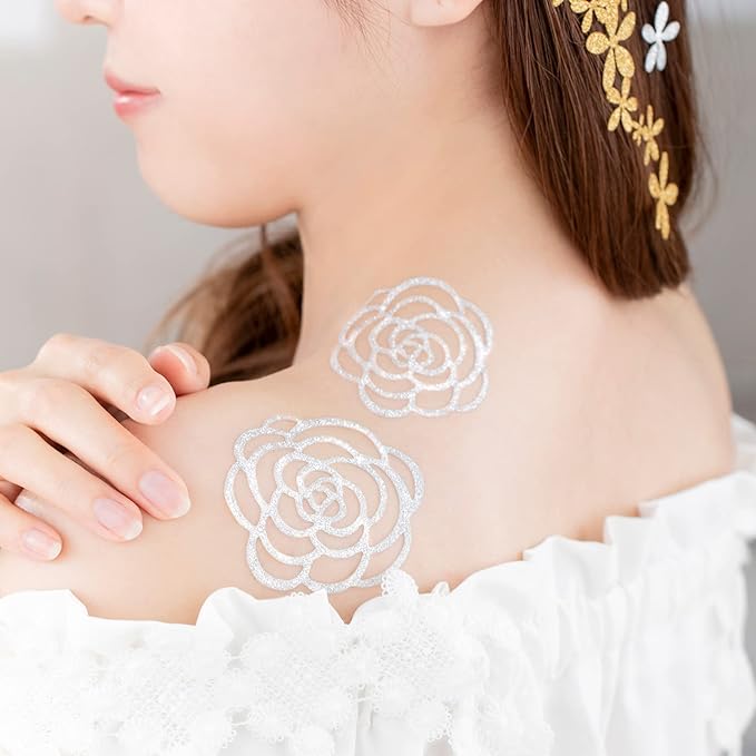 Classe Body Jewelry Seal, 3 Sheets, Glitter Hair, Gold, Silver, Body Art, Tattoo, Cute, Silver, Set of 3 Patterns - NewNest Australia