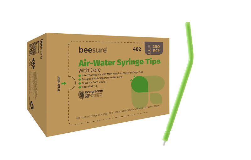 BeeSure BE401 Air-Water Syringe Tip Without Core, Disposable, Green, Pack of 250