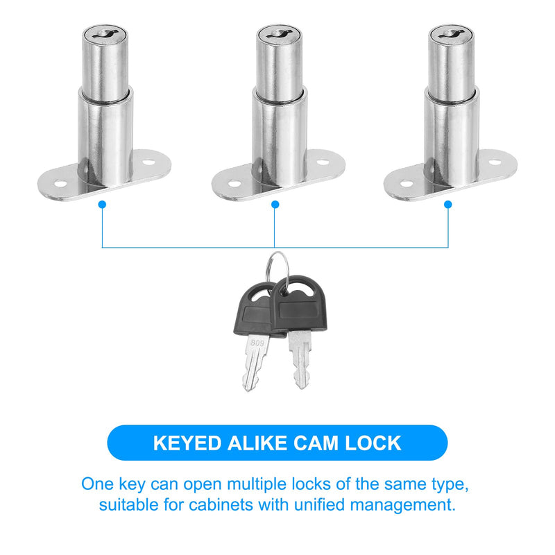 PATIKIL Push Plunger Lock, 6 Pack 32mm(1-1/4inch) Cylinder Length 3/4" Cylinder Diameter Zinc Alloy Chrome Finish Desk Drawer Lock Keyed Alike for File Cabinet Wardrobe Sliding Door