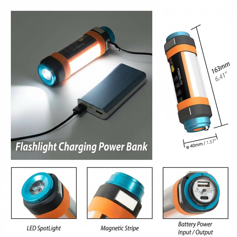 CAMPLIGHTPRO Flashlight IP68 Waterproof Rechargeable Light for Hiking, Magnetic Flashlight with Portable Charger and Window Breaker Emergency Light for Camping, Travel