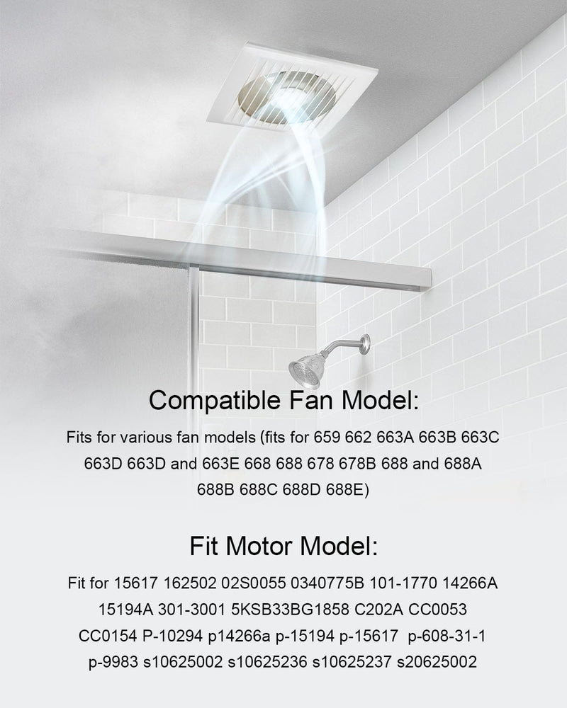 Bathroom Vent Exhaust Fan Motor Compatible with 659 662 663 668 678 688 50CFM 97012038 Exhaust Fan Motor, Replace S97012038 Electric Motors Kit with Ceiling Blower 120V 60HZ 3000RPM 0.29A
