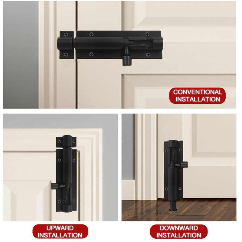 2 Inch Black Slide Barrel Bolt Latch, Aluminum Alloy Slide Door Latch Lock, Heavy Duty Gate Sliding Bolt Latch Lock for Home Yard Garden Door Security, with Screws, 4pcs 4pcs black 2inch