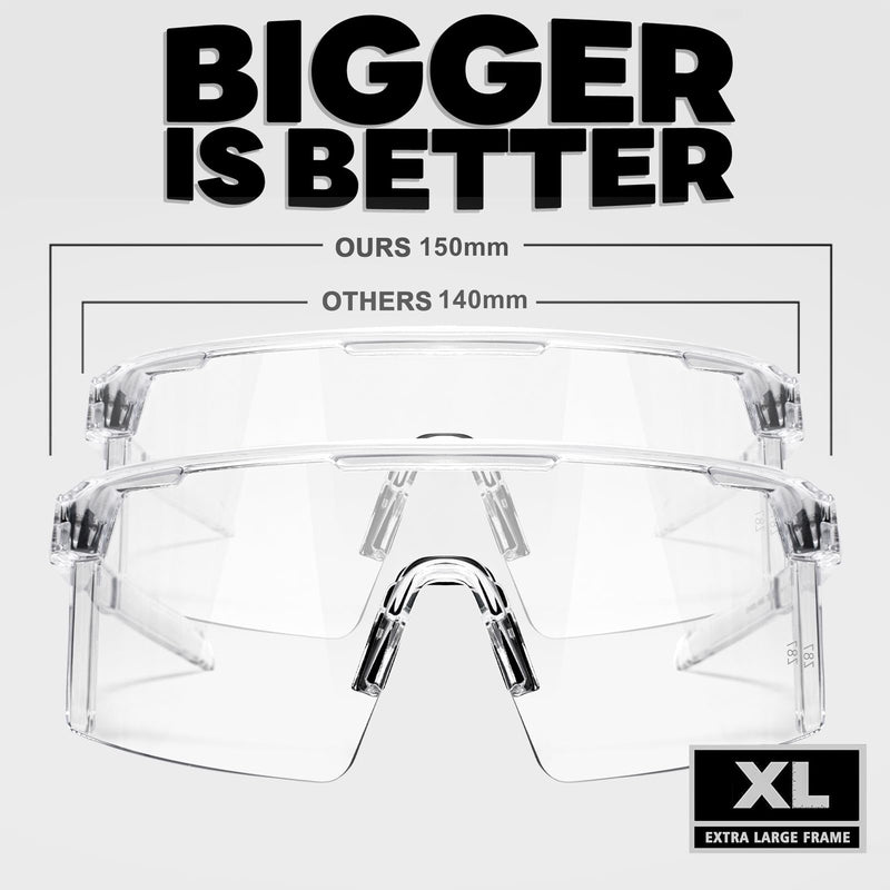 WISTON XL Z87 Sunglasses for Big Wide Heads Men Women,TR90 Ultralight UV400 Protection Sun Glasses Z8224 Clear -Non Polarized