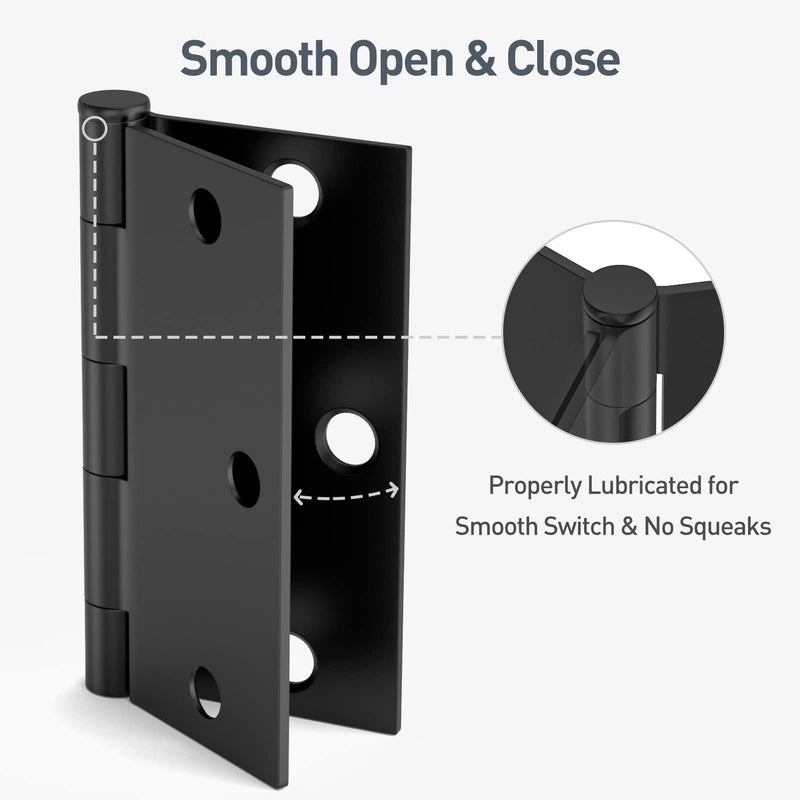 3 Pack Door Hinges 3.5 Inch with Square Corner, Matte Black Interior Door Hinge for Bedroom, Bathroom, Cabinet, and More 3 Pack Matte Black-Square