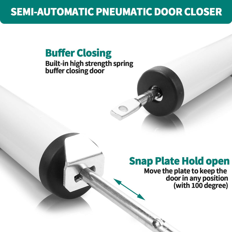 2 PCS Screen and Storm Door Closer Kit, Heavy Duty Pneumatic Screen and Storm Door Closer, Screen and Storm Door Push Button Latch Set Replacement Kit, Adjust Smooth Closing Speed (White) 2 PCS White