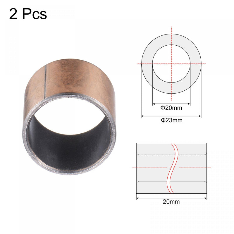 uxcell Sleeve Bearing 20mm Bore 23mm OD 20mm Length Plain Bearings Wrapped Oilless Bushings 2pcs 20x23x20mm