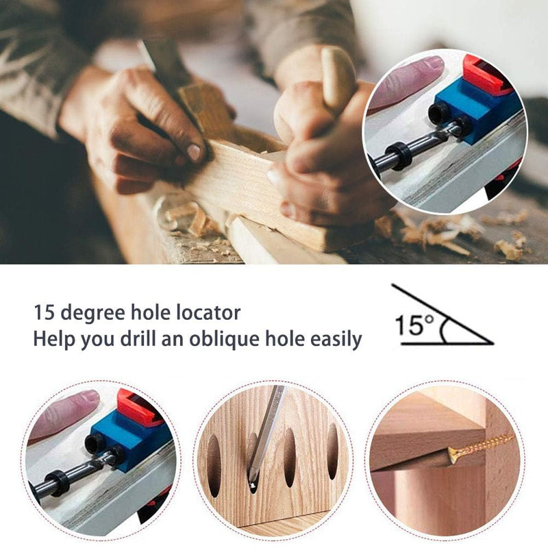 14Pcs Pocket Hole Jig Kit, 15 Degree Woodworking Inclined Hole Jig with 6/8/10mm Drive Adapter for Woodworking Angle Drilling Holes, Angle Carpentry Locator Jig
