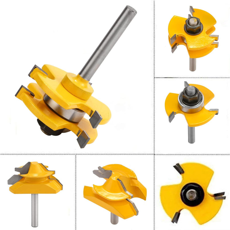 1/4 Inch Shank Tongue and Groove Router Bit Tool Set 3 Teeth Adjustable Router Bit 45 Degree Lock Miter Router Bits Woodworking Set- 1/2" 9/16" 3/4" Cutting Height Woodworking Glue Joint Tools