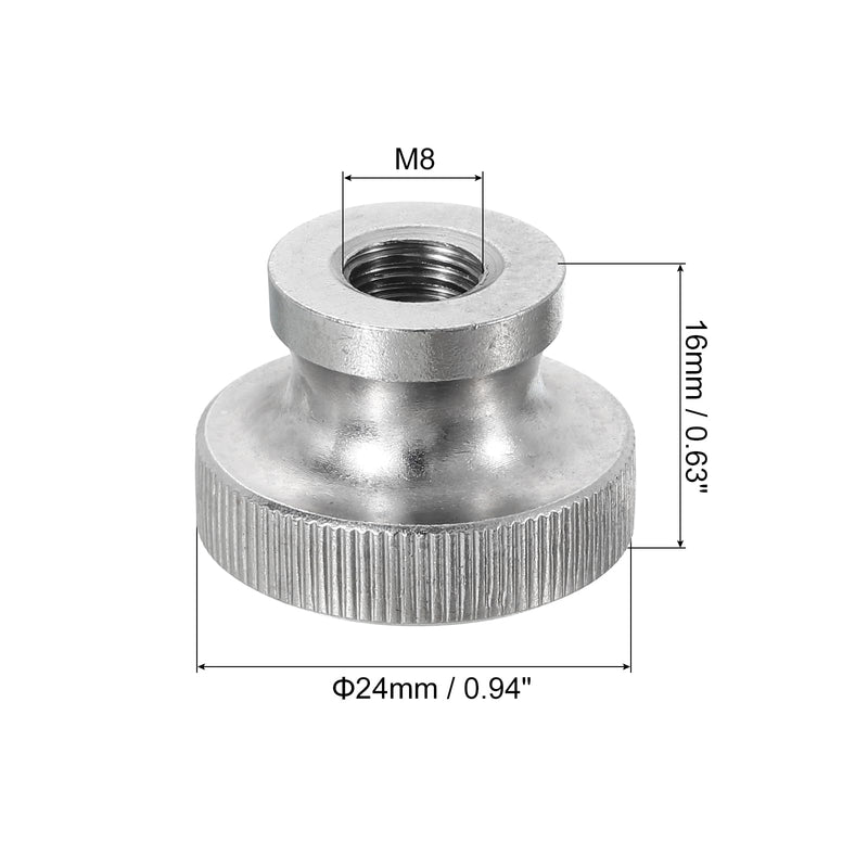 uxcell Knurled Thumb Nuts, 3Pcs M8 x D24mm x H16mm Stainless Steel Round Knobs Fasteners Blind Hole Hand Screw Nut Silver for 3D Printer Parts, Machine Tools 3