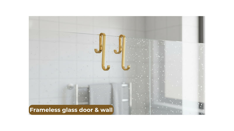 Universal Shower Hooks for Glass (6–10mm) - Extended 6” Hanging Hooks for Frameless Shower Doors, Frameless & Framed Shower Walls - Double Sided Hooks for Towels, Robes and Bathroom Accessories (Gold) Gold