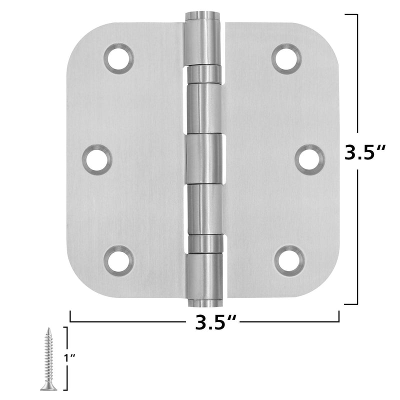 3 Pack 3.5 x 3.5 Inch Stainless Steel Door Hinges 3.5 x 3.5 Inch Silver Ball Bearing Door Hinges with 5/8 Radius Corners, 3 1/2 Inches Rounded Interior Hinge for Bathroom, Bedroom, Living Room