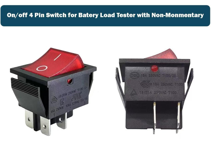 2 Pcs On/Off Switch Fits Batery Load Tester Compatible with Schum-acher BT-100 Compatible with Voltmeter no More Than 100Amp 4 Pin Rocker Switch with Red Light 16A 250VAC/125VAC