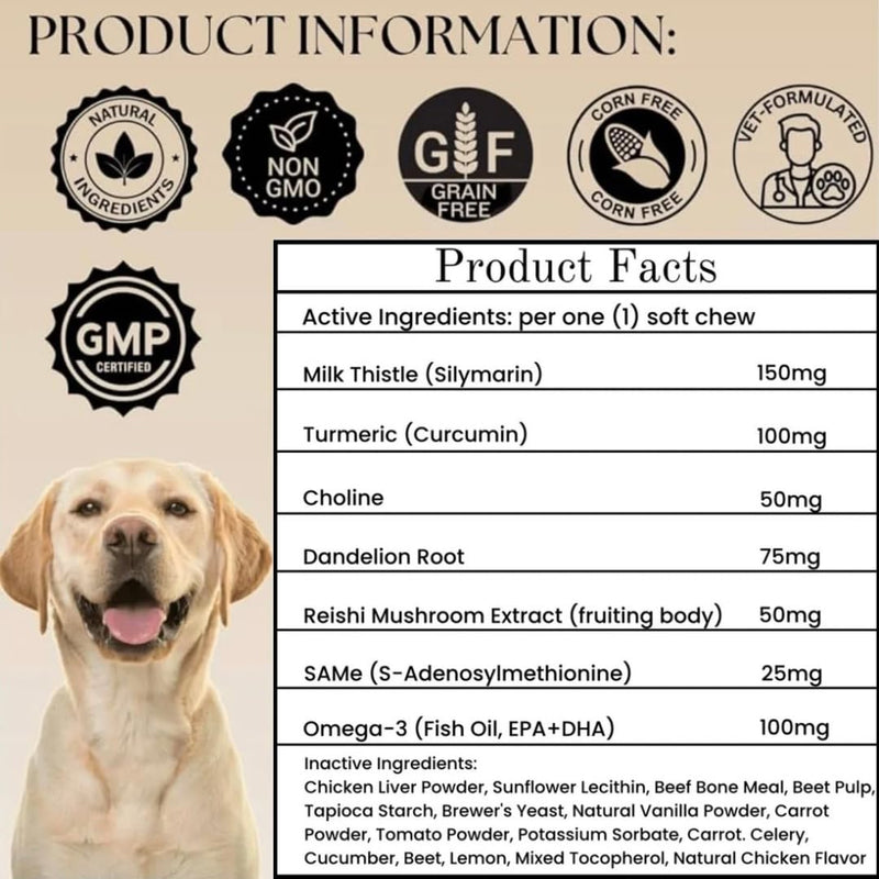 Advanced Liver Support & Turkey Tail Mushroom Chews for Dogs – Milk Thistle, Same, Turmeric & Organic Mushroom Blend – Immune, Liver, Kidney, Gut & Joint Health Support – 90 + 90 Chews