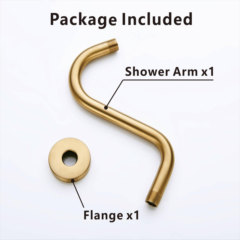 8 Inches S-shape Wall Mount Shower Arm and Flange, Champagne Bronze 8 inch