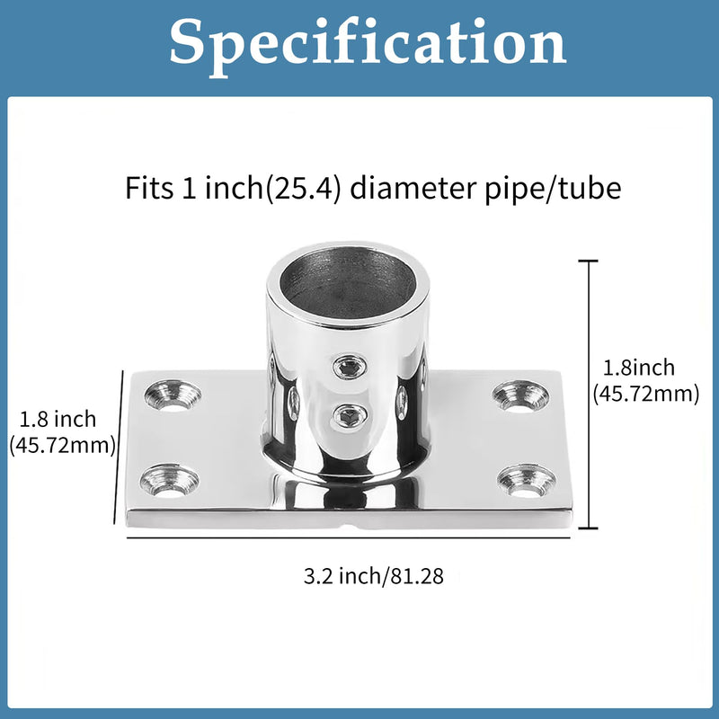 YANYUCB 316 Stainless Steel Rectangular 90° Boat Hand Rail Base,Marine Hardware Boat Handle Railing Fitting Includes Installation Accessories(1 inch)