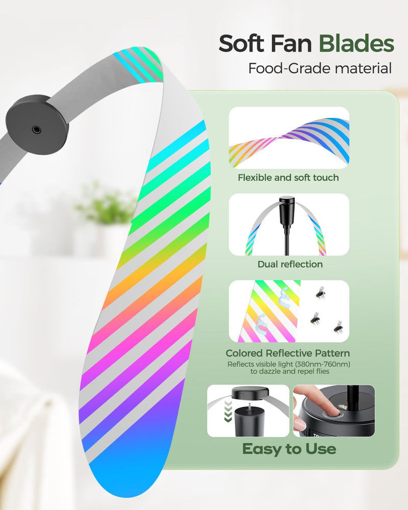 TriPole Fly Fans for Tables Rechargeable Food Fans with LED Display, 4 Pack Black