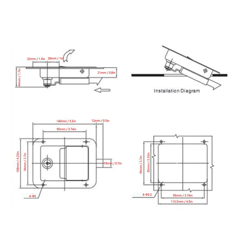 Yctze RVs Gate Latches Flush Mount Paddle Door Latch Weatherproof 304 Stainless Steel Toolbox Lock with 2 Keys for RVs Trailers