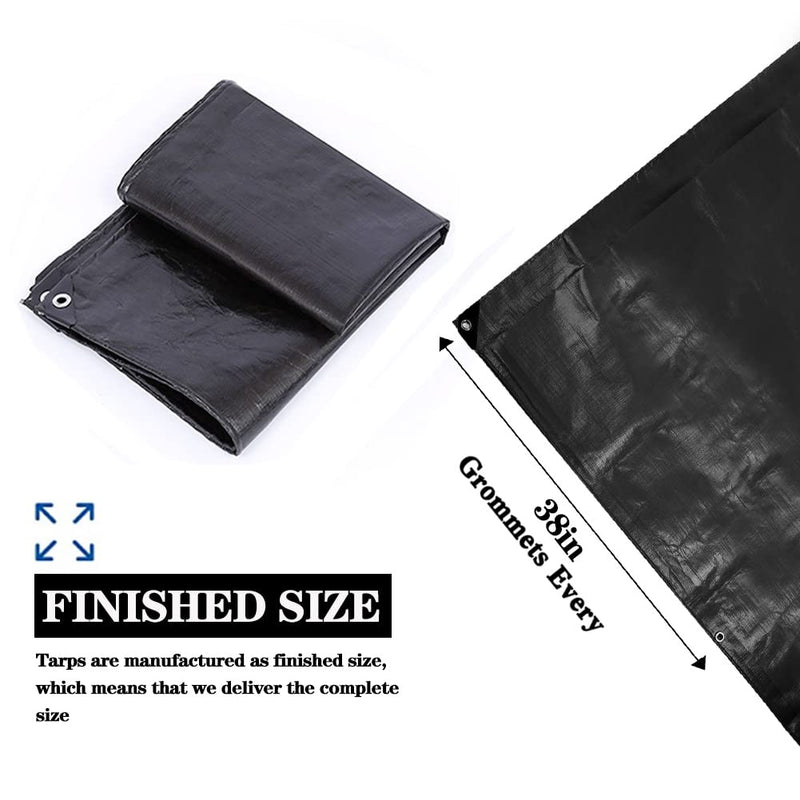 Tarps Heavy Duty Waterproof 6x6ft,TEZONG 12Mil Poly Tarp Multipurpose Tarpaulin Outdoor Cover Black for Emergency Rain,Patio Furniture,Roof,Camping,Car,Pool Black-12 Mil