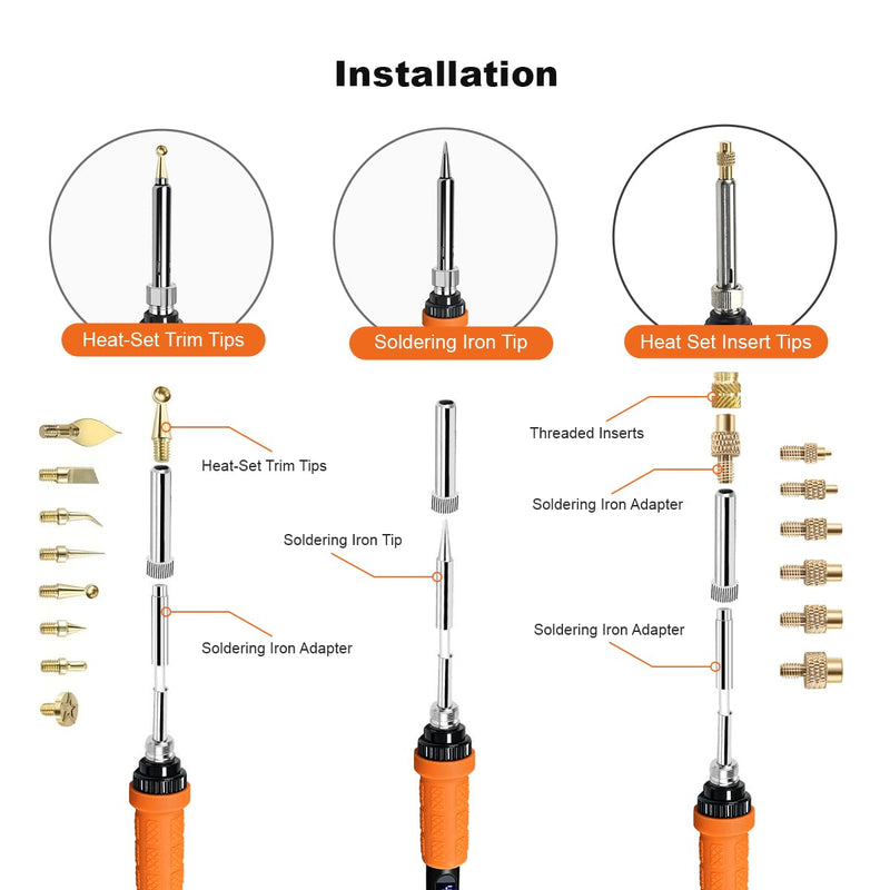 90W Digital Soldering Iron Heat Set Insert Tool with Extra Soldering Tips, Heat Set Insert Tips, and Threaded Inserts Heat Insert Brass Nuts Soldering Iron Kit