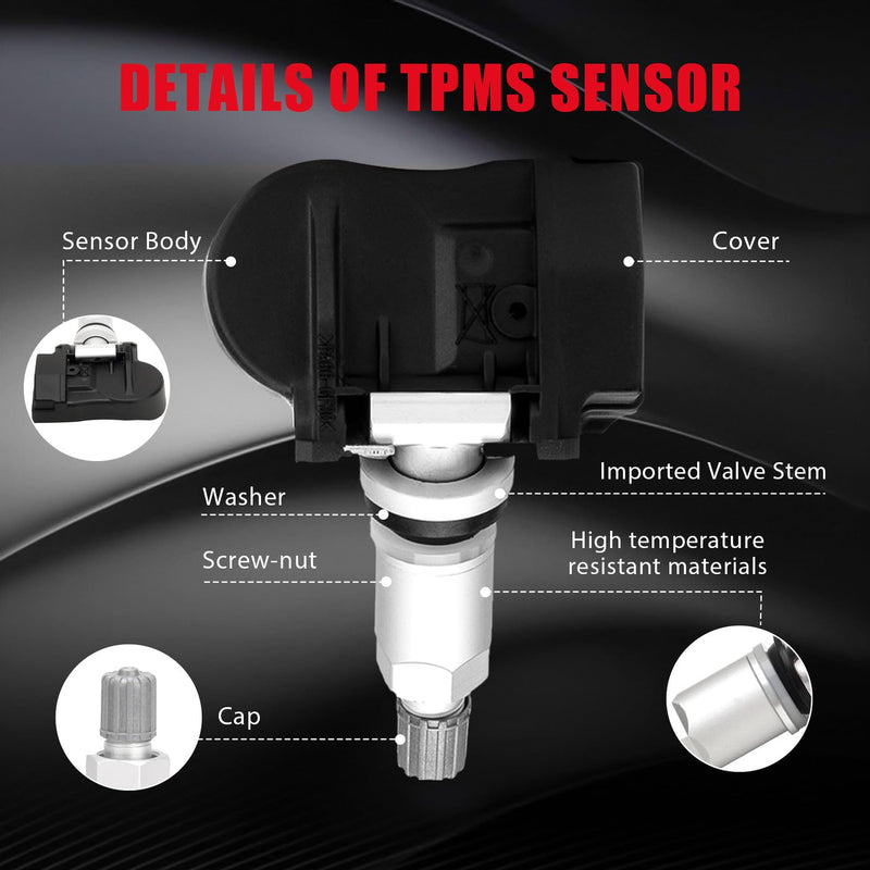 4pcs Tire Pressure Monitoring Sensors 433MHz TPMS System Compatible with JX35 Q50 Q60 QX60 Altima Frontier Maxima Murano Pathfinder Snap-in