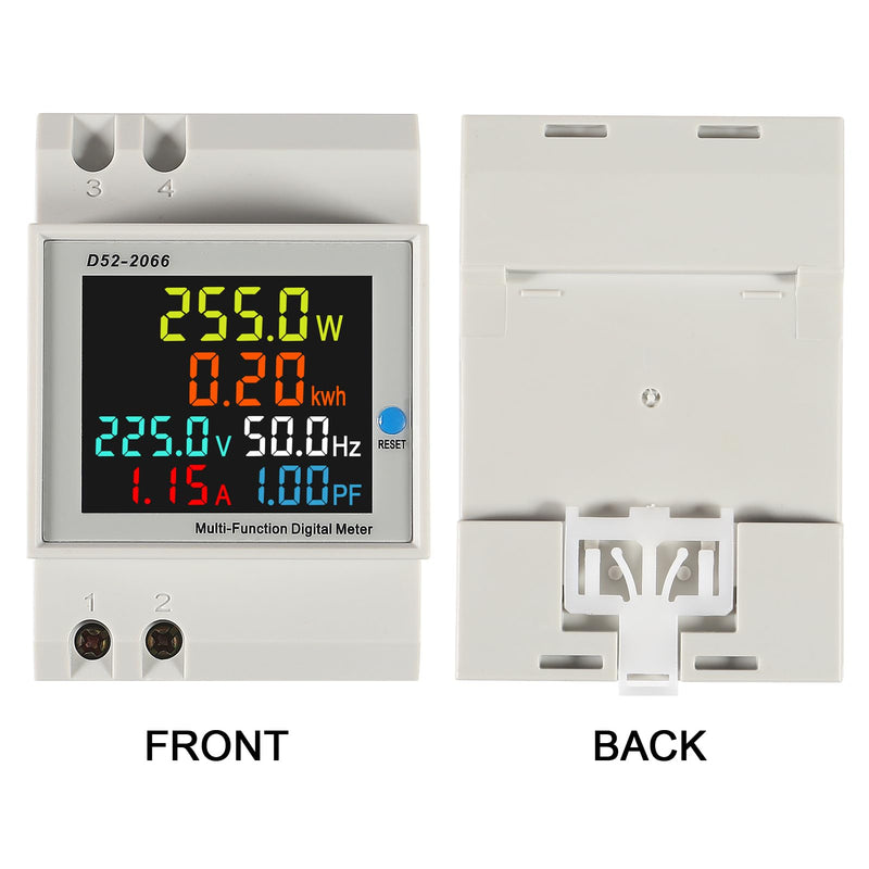 DIANN Multi-Function Meter AC 40-300V 100A Voltmeter Ammeter Single Phase Energy Meter Din Rail Electricity Usage Monitor D52-2066 (Built in) Built In