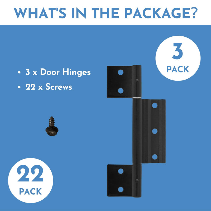 3Pack Black Screen Door Hinges, Aluminum Matte Black Residential Storm Door Hinge 1/8 in Grooved Center fits for Most Screen Doors