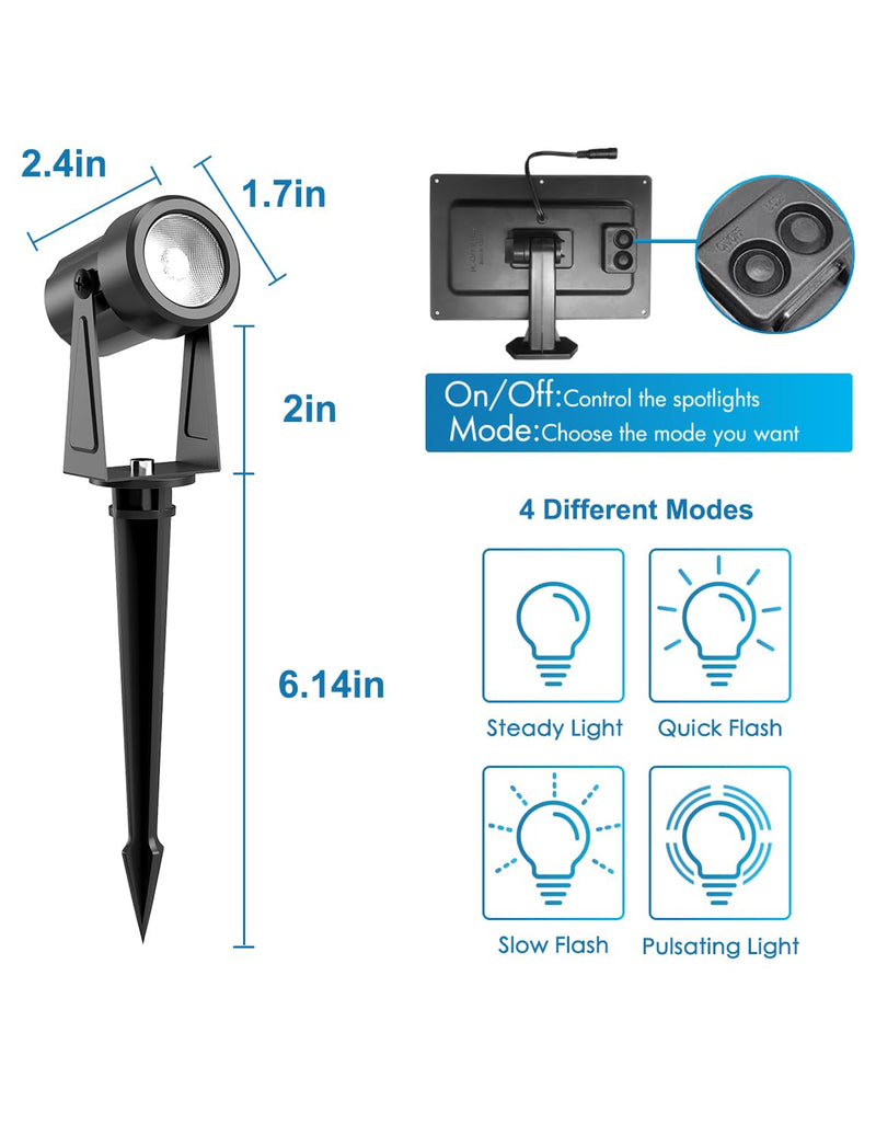 ZYAN Solar Landscape Spot Lights Outdoor 24ft Cable 6W Monocrystalline Panel & USB-C Powered 5400mAh All-Night Lighting Auto Dusk to Dawn IP65 Waterproof Warm White LED Uplights for Yard Pathway Trees 4 Pack