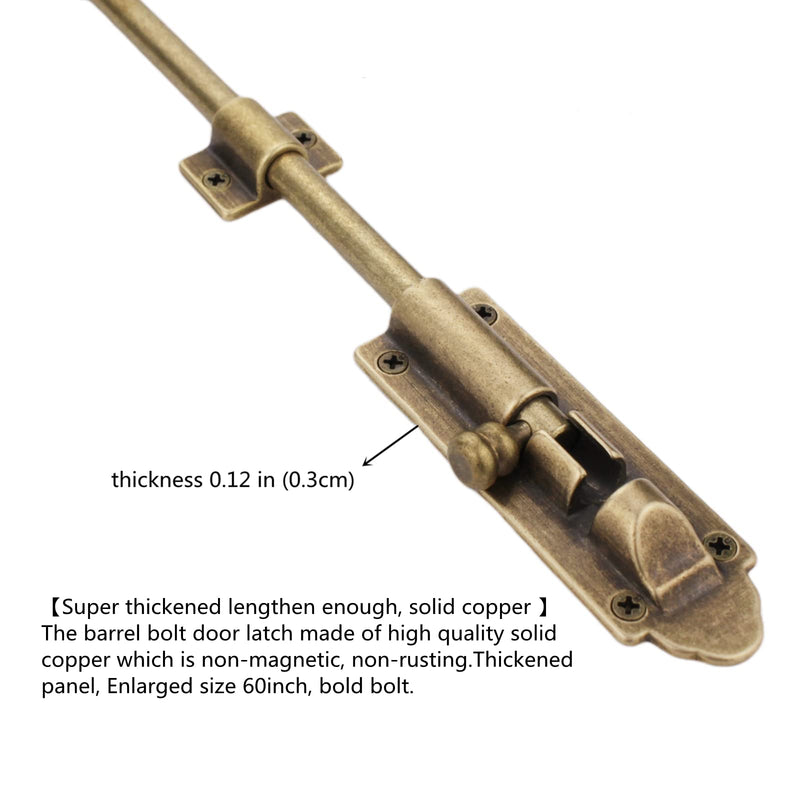 Heavy Duty Cane Bolts for Gates 23.7'',Barrel Bolt Latch Super Lengthen,Thickened Drop Bolts for Gates,Garage Bolts Solid cast Copper Sliding Lock for gate Latch Antique Brass