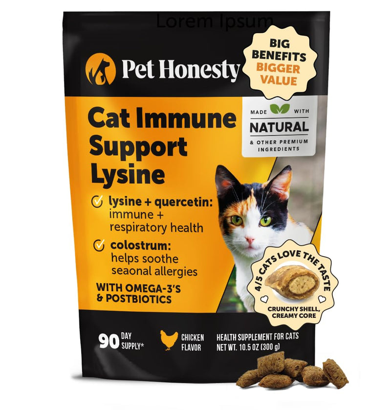 Cat Immune Support Lysine – Allergy Relief & Immune Health Supplement for Cats with L-Lysine, Colostrum, Quercetin & Omega-3 – Soothes Sneezing, Runny Nose & Itchy Skin Chicken, (90-Day Supply) Chicken - Cat 90-Day Supply