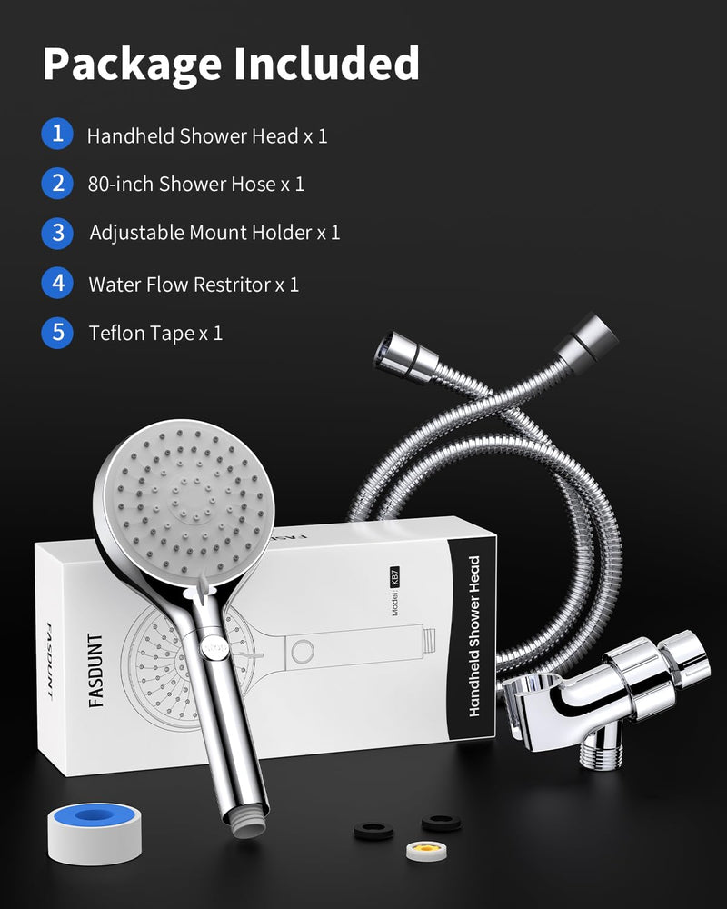 Shower Head with Handheld, High Pressure Handheld Shower Head with 80" Extra Long Stainless Steel Hose & Adjustable Bracket, Showerhead with ON/OFF Switch for Pets Bath 6 Spray-Settings Premium Chrome