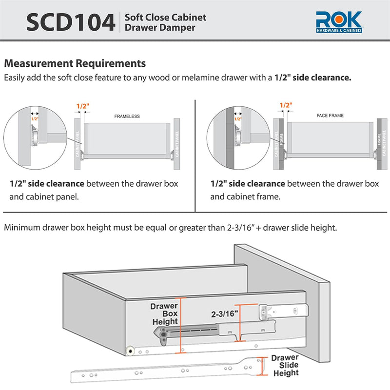 10-Pack Rok Hardware Soft Close for Wood Drawers/Soft Close Drawer Adapter/Add-On/Retrofit (White), SCD104W 10-Pack White Color
