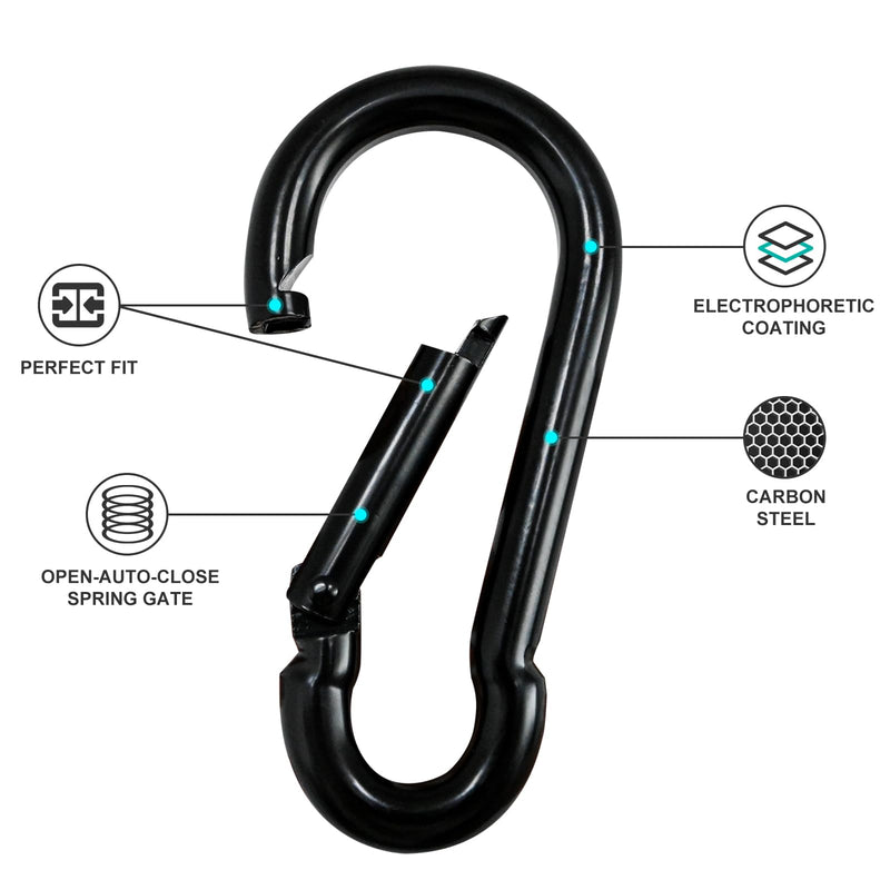KINLINK 10 Pack Black Carabiner Clip, 1.57 inch Heavy Duty Spring Snap Hook, Small Caribeener Clips for Outdoor Camping, Swing Set, Hammock, Hiking Travel, Fishing, Quick Link Keychain 1.57 IN