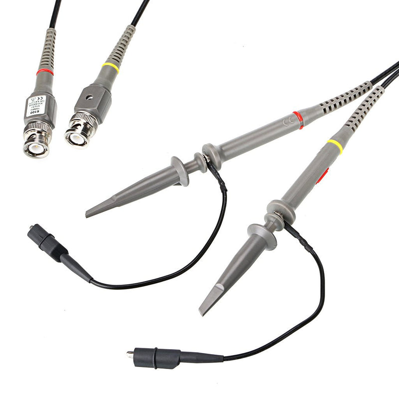 Sumnacon 2Pcs 100 MHz 600V DC High Sensitivity Oscilloscope Clip Probe 10:1 and 1:1 Switchable with Mini Alligator Clip and Ground Lead