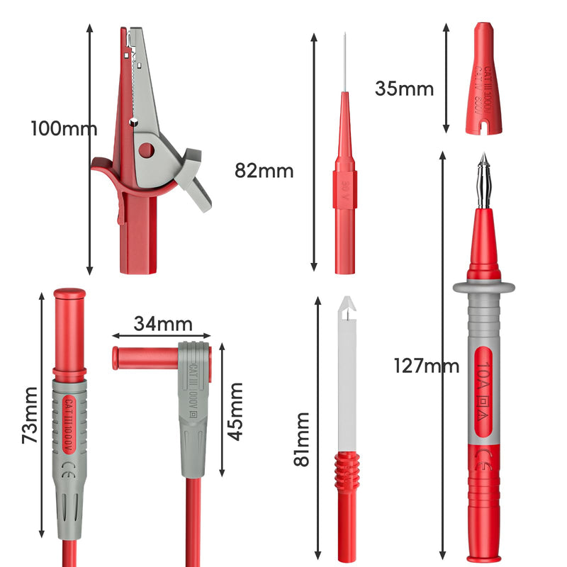 Goupchn Multimeter Test Leads Kit 10PCS Test Cable Probes 4mm Banana Plug with Alligator Clips Wire Piercing Probes for Electrical Testing 1000V 10A