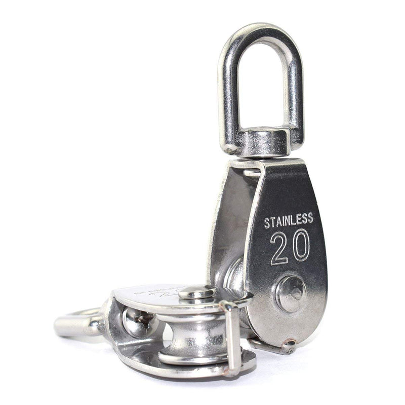 Rocaris 10 Pcs Stainless Steel Wire Rope Crane Pulley Block M20 Lifting Crane Swivel Hook Single Pulley Block Hanging Wire Towing Wheel M20-10 Pcs