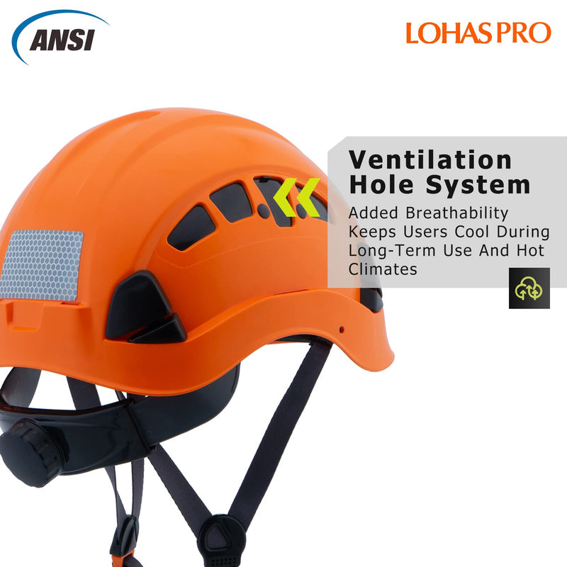 Hard Hats Construction Safety Helmet ANSI Z89.1 Approved OSHA Hardhat, LOHASPRO Vented Men Worker Orange Hard Hat with Chin Strap Tree Climbing Rescue Arborist Helmet (P4 Orange) P4 Orange