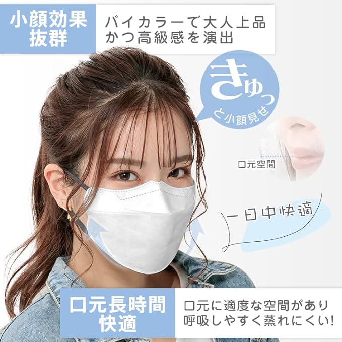 [Kaitou Official Store] Mask, Non-woven KF94, Bicolor, 3D, 3D Mask, No Ear Pain, Color, Small Face, 40 Pieces - NewNest Australia