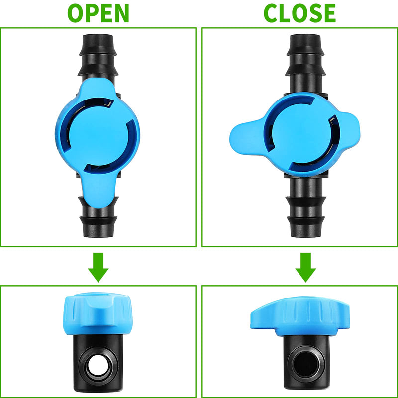 6 Pack Drip Irrigation 1/2 inch Barbed Valve, Drip Line Parts 1/2" Shut Off Valve Fits for 1/2 Inch Drip Irrigation Tubing (.570-.620" ID) for Drip or Sprinkler Systems 6P Valve
